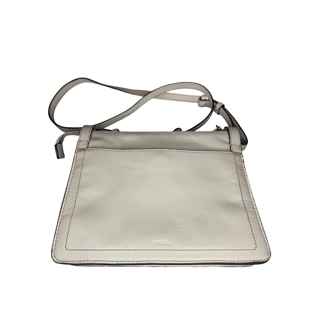 Fossil ZB1926 Ivory Pebbled Leather Crossbody Bag Adjustable Strap Gold Tone